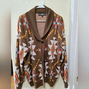 Rowdy Crowd Western Print Brown Cardigan